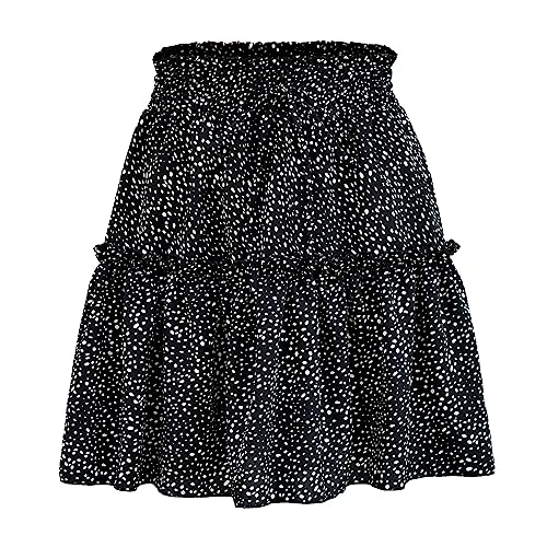 Acramy Damen Rock Sommer A-Linie Minirock Blumen Sommerrock Boho Faltenrock (S, Schwarz) von Acramy