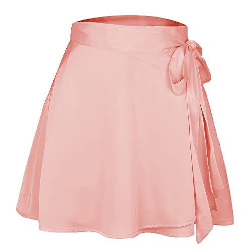 Acramy Damen Röcke Kurz Sommer Chiffon Minirock A-Linie Rock mit Gürtel (L, Rosa) von Acramy