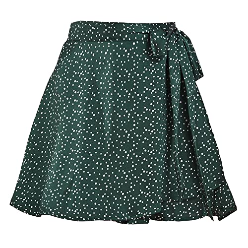 Acramy Damen Röcke Kurz Sommer Chiffon Minirock A-Linie Rock mit Gürtel (S, Grün 1) von Acramy