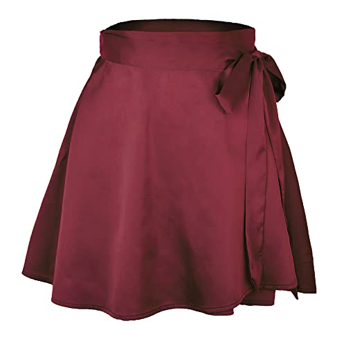 Acramy Damen Röcke Kurz Sommer Chiffon Minirock A-Linie Rock mit Gürtel (S, Rot) von Acramy