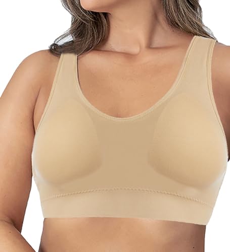 Acramy Damen Soft Bralette Ohne Bügel Gepolstert Bustier Wohlfühl BH (3XL, Beige) von Acramy