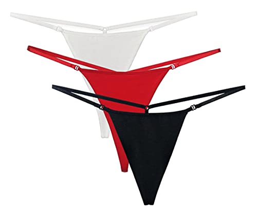 Acramy Damen String Tanga Baumwoll Thong Mini Stringtanga, 3er-Pack (A-Mehrfarbig, L) von Acramy