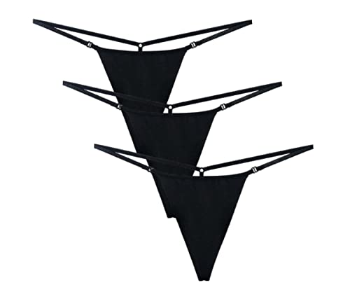 Acramy Damen String Tanga Baumwoll Thong Mini Stringtanga, 3er-Pack (B-Schwarz, L) von Acramy