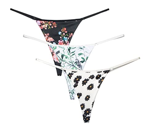 Acramy Damen String Tanga Baumwoll Thong Mini Stringtanga, 3er-Pack (E-Mehrfarbig, XS) von Acramy