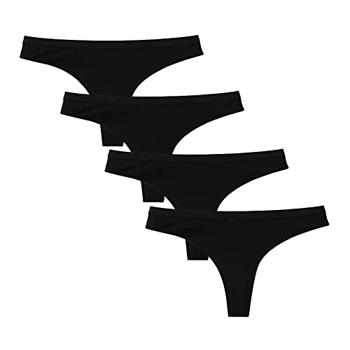 Acramy Damen Tanga String Baumwolle Unterhosen Bequeme Unterwäsche 4er Pack (L, Schwarz) von Acramy