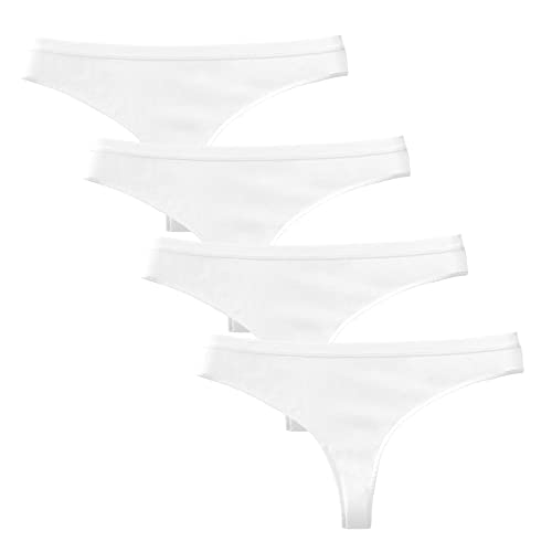 Acramy Damen Tanga String Baumwolle Unterhosen Bequeme Unterwäsche 4er Pack (M, Weiß) von Acramy