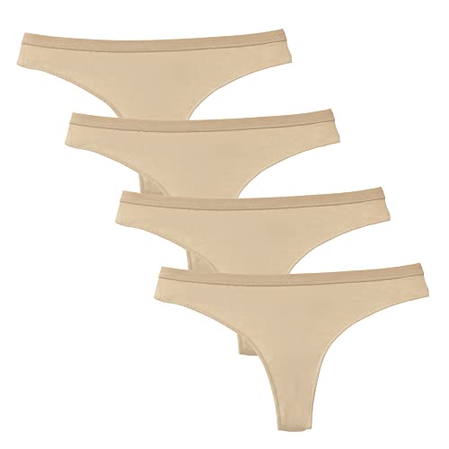 Acramy Damen Tanga String Baumwolle Unterhosen Bequeme Unterwäsche 4er Pack (S, Hautfarben) von Acramy
