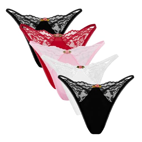 Acramy Damen Tanga Unterhosen Spitze String Set 5er Pack (L, B-Mehrfarbig) von Acramy