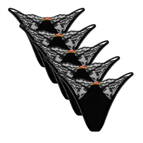 Acramy Damen Tanga Unterhosen Spitze String Set 5er Pack (S, B-Schwarz) von Acramy