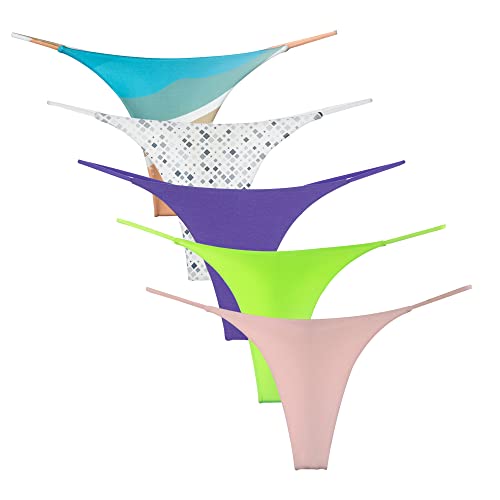 Acramy Damen Unterhosen Baumwolle String Unterwäsche Thong Tanga, 5er Pack (S, Gruppe C) von Acramy