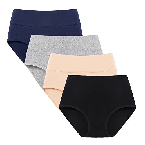 Acramy Damen Unterhosen Hohe Taille Baumwolle Slip Atmungsaktive Unterwäsche Frauen Panties Set 4er Pack (L, Mehrfarbig A) von Acramy