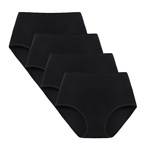 Acramy Damen Unterhosen Hohe Taille Baumwolle Slip Atmungsaktive Unterwäsche Frauen Panties Set 4er Pack (S, Schwarz) von Acramy