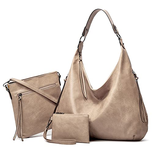 Acramy Handtasche Damen Umhängetasche PU Leather Tote Shopper Groß Schultertasche 3-teiliges Set（A-Grau） von Acramy