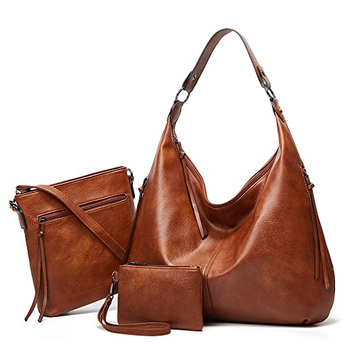 Acramy Handtasche Damen Umhängetasche PU Leather Tote Shopper Groß Schultertasche 3-teiliges Set （Braun） von Acramy