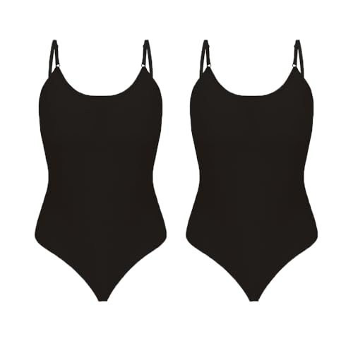 Acramy Shapewear Damen Body Shaper Bauchweg String Figurformendes Jumpsuit Miederbody Stark Formend Tanga Bodysuit Sculpting Shapewear mit Bauchweg-Effekt (3XL, Schwarz+Schwarz) von Acramy