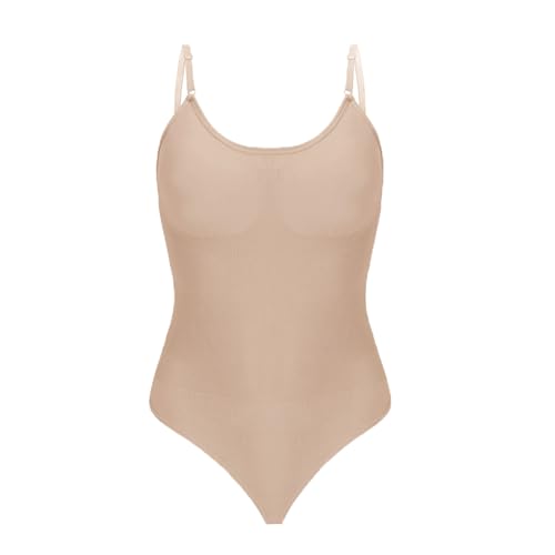 Acramy Shapewear Damen Body Shaper Bauchweg String Figurformendes Jumpsuit Miederbody Stark Formend Tanga Bodysuit Sculpting Shapewear mit Bauchweg-Effekt (XL, Hautfarben) von Acramy