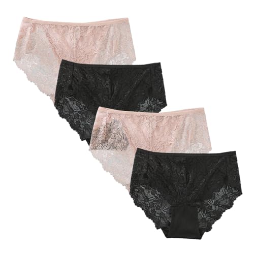 Acramy Unterwäsch Damen Große Größen Atmungsaktive Unterhosen 4er Pack Bikini Slips Hipster Panties mit Spitze (XXL, Mehrfarbig1) von Acramy