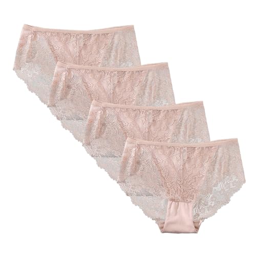 Acramy Unterwäsch Damen Große Größen Atmungsaktive Unterhosen 4er Pack Bikini Slips Hipster Panties mit Spitze (XXL, Rosa) von Acramy