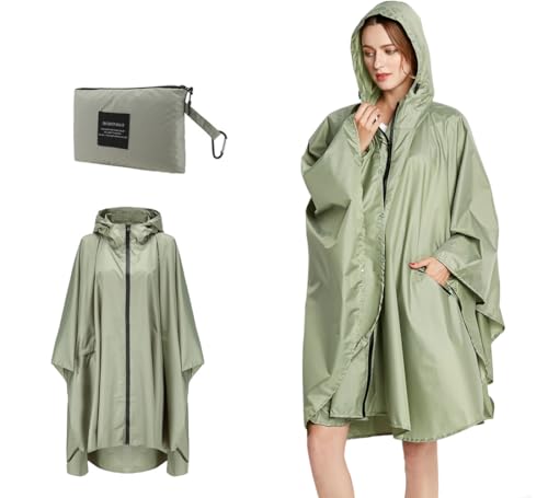 Acramy Wasserdichter Regenponcho Damen Outdoor Regenjacke Festival Regenmantel mit Kapuze (Grün) von Acramy