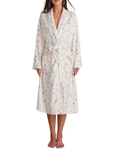 Acrawnni Damen-Bademantel, Flanell, Blumenmuster, Obstdruck, Plüsch, Schalkragen, Bademantel, warm, für Hotel, Spa, Party, Kimono, Bademantel mit Gürtel, A-weißer Blumendruck, 38 Acrawnni Damen-Bademantel, Flanell, Blumenmuster, Obstdruck, Plüsch, Schalkragen, Bademantel, warm, für Hotel, Spa, Party, Kimono, Bademantel mit Gürtel, A-weißer Blumendruck, 38 von Acrawnni