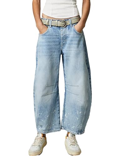 Acrawnni Damen Baggy Mid Rise Jeans Weites Bein Lose Boyfriend Denim Harem Cropped Pants Y2k Baggy Vintage Barrel Jeans, A-hellblau, S von Acrawnni