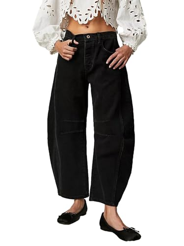 Acrawnni Damen Baggy Mid Rise Jeans Weites Bein Lose Boyfriend Denim Harem Cropped Pants Y2k Baggy Vintage Barrel Jeans, A-schwarz, L Acrawnni Damen Baggy Mid Rise Jeans Weites Bein Lose Boyfriend Denim Harem Cropped Pants Y2k Baggy Vintage Barrel Jeans, A-schwarz, L von Acrawnni