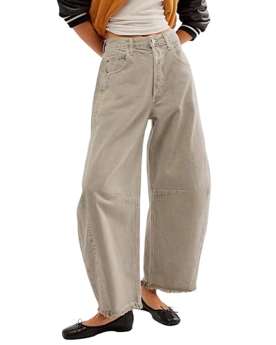 Acrawnni Damen Baggy Mid Rise Jeans Weites Bein Lose Boyfriend Denim Harem Cropped Pants Y2k Baggy Vintage Barrel Jeans Streetwear, B-grau, XL Acrawnni Damen Baggy Mid Rise Jeans Weites Bein Lose Boyfriend Denim Harem Cropped Pants Y2k Baggy Vintage Barrel Jeans Streetwear, B-grau, XL von Acrawnni