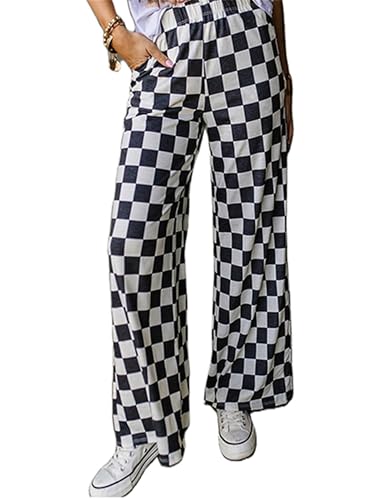 Acrawnni Damen-Hose, kariert, weites Bein, Y2K, elastische Taille, gerade, lockere Passform, Loungehose, Freizeithose, Streetwear, A-schwarz, M Acrawnni Damen-Hose, kariert, weites Bein, Y2K, elastische Taille, gerade, lockere Passform, Loungehose, Freizeithose, Streetwear, A-schwarz, M von Acrawnni