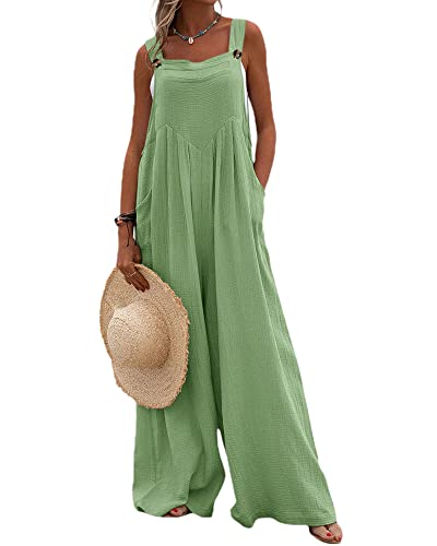 Acrawnni Damen Latzhose Vintage Floral Gedruckt Lose Casual Baggy Ärmellos Overall Lang Jumpsuit Playsuit Hosen Romper (E-Green, L) von Acrawnni