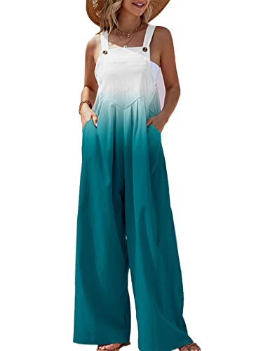 Acrawnni Damen Latzhose Vintage Floral Gedruckt Lose Casual Baggy Ärmellos Overall Lang Jumpsuit Playsuit Hosen Romper (K-Gradient Green, L) von Acrawnni