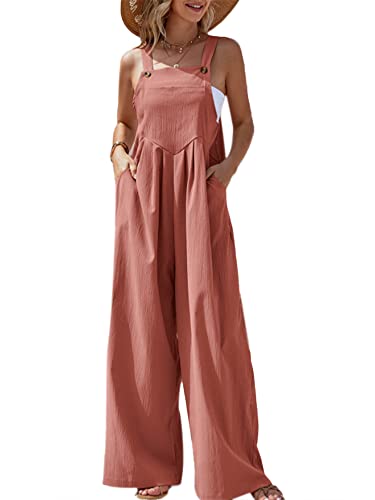 Acrawnni Damen Latzhose Vintage Floral Gedruckt Lose Casual Baggy Ärmellos Overall Lang Jumpsuit Playsuit Hosen Romper (K-Red, L) von Acrawnni