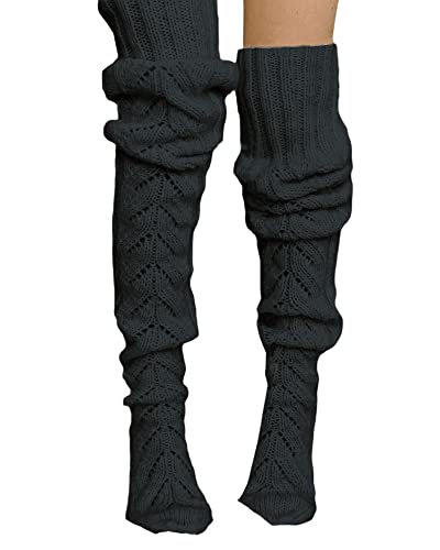 Acrawnni Damen Mädchen Winter Zopfstrick Overknee Socken Oberschenkel Hohe Lange Stiefel Socken Strumpf Beinwärmer (B-Black, One Size) von Acrawnni