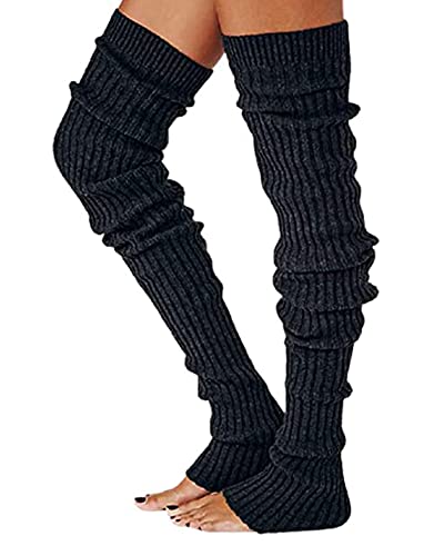 Acrawnni Damen Mädchen Winter Zopfstrick Overknee Socken Oberschenkel Hohe Lange Stiefel Socken Strumpf Beinwärmer (G-Black, One Size) von Acrawnni