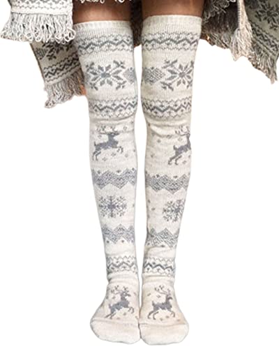 Acrawnni Damen Mädchen Winter Zopfstrick Overknee Socken Oberschenkel Hohe Lange Stiefel Socken Strumpf Beinwärmer (J-Gray, One Size) von Acrawnni