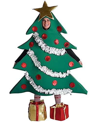 Acrawnni Erwachsene Weihnachtskostüm Herren Damen Passende Party Kostüm Lustig Weihnachtsbaum Cosplay Kleid mit Geschenk Geformt, grün, Einheitsgröße von Acrawnni