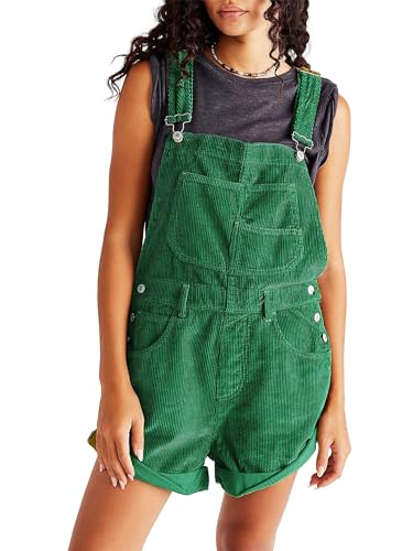 Acrawnni Frauen Cord Kurze Overalls Sommer Ärmellos Verstellbare Träger Baggy Lätzchen Overall Strampler Gerollte Manschette Kurze Hosen Mit Taschen, B-smaragdgrün, 38 von Acrawnni