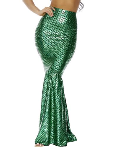 Acrawnni Frauen Meerjungfrau Rock Kostüm Dessous Halloween Cosplay Fancy Pailletten Langschwanz Kleid mit asymmetrischem Mesh-Panel (C-Grün, M) von Acrawnni