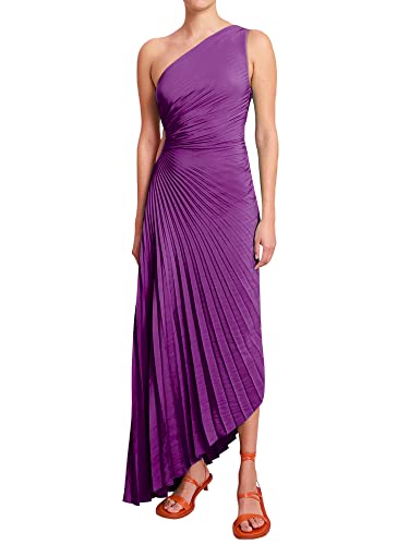 Acrawnni Frauen One Shoulder Plissee Maxikleid Ärmellos Ausschnitt Unregelmäßiger Saum Gerafft Bodycon Langes Kleid Party Abend Cocktailkleid, A-purple, Medium von Acrawnni