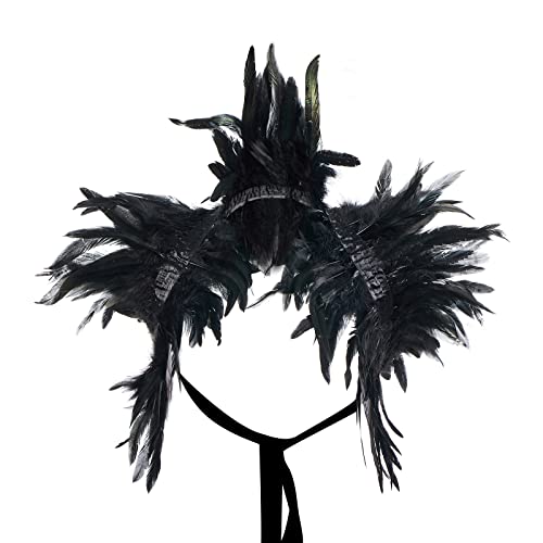 Acrawnni Gothic Erwachsene Feder Umhang Schnürung Schal Shrug Kragen für Halloween Cosplay Party Frauen Männer Flügel Cosplay Kostüm Requisiten, Schwarz , One size von Acrawnni