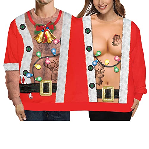Acrawnni Herren und Damen Zwei Personen Ugly Christmas Sweater 3D Printed Sweatshirt Couple Funny Xmas Conjoined Twin Pullover, A-rot Lustig, Einheitsgröße von Acrawnni
