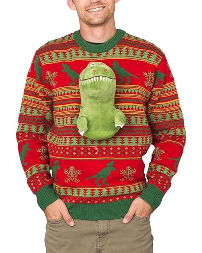 Acrawnni Unisex Hässliche Pullover Weihnachten Frauen Männer Langarm Rundhals Strickpullover Urlaub Strickpullover Bluse Tops, B-roter Dinosaurier, XX-Large von Acrawnni