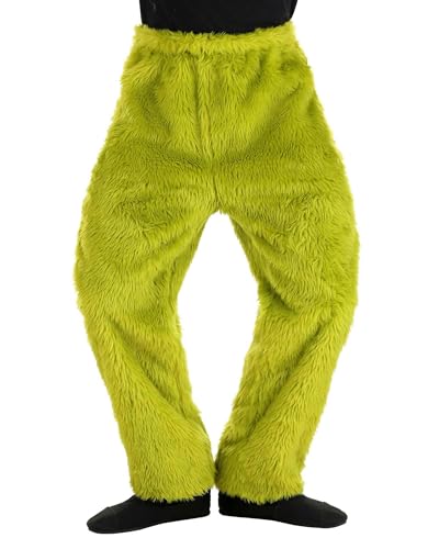 Acrawnni Weihnachten Grün Monster Plüsch Pyjama Hose Kostüm Mit Pelz Lange Warm Fuzzy Schlafhose, A-Grün, 42 von Acrawnni