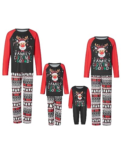 Acrawnni Weihnachts-Pyjama Für Die Familie, Passende Weihnachts-Pyjama-Sets, Weihnachts-Nachtwäsche-Set, Passende Pyjamas Für Die Familie (Mutter, D-Red Black, XL) von Acrawnni