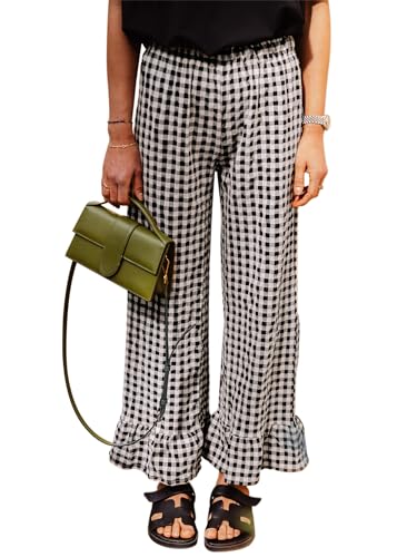Acrawnni Y2k Damen-Hose, kariert, lange Hose, gerüschter Saum, elastische Taille, weites Bein, locker, lässiger Gingham-Hose, A-schwarz, M Acrawnni Y2k Damen-Hose, kariert, lange Hose, gerüschter Saum, elastische Taille, weites Bein, locker, lässiger Gingham-Hose, A-schwarz, M von Acrawnni