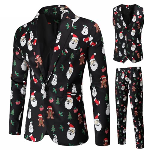 Herren Weihnachten Anzug Snowfalke Santa Print Blazer Jacke Hose Männer Anzug Set Smoking 2 Stück Regular Fun Ugly Xmas Kostüm, B-mehrfarbig, Large von Acrawnni