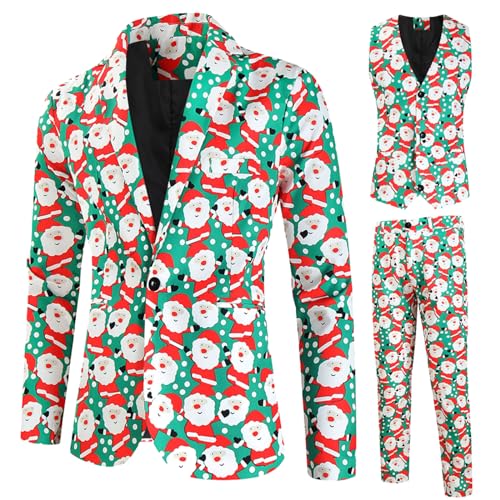 Herren Weihnachten Anzug Snowfalke Santa Print Blazer Jacke Hose Männer Anzug Set Smoking 2 Stück Regular Fun Ugly Xmas Kostüm, B-mint, XL von Acrawnni