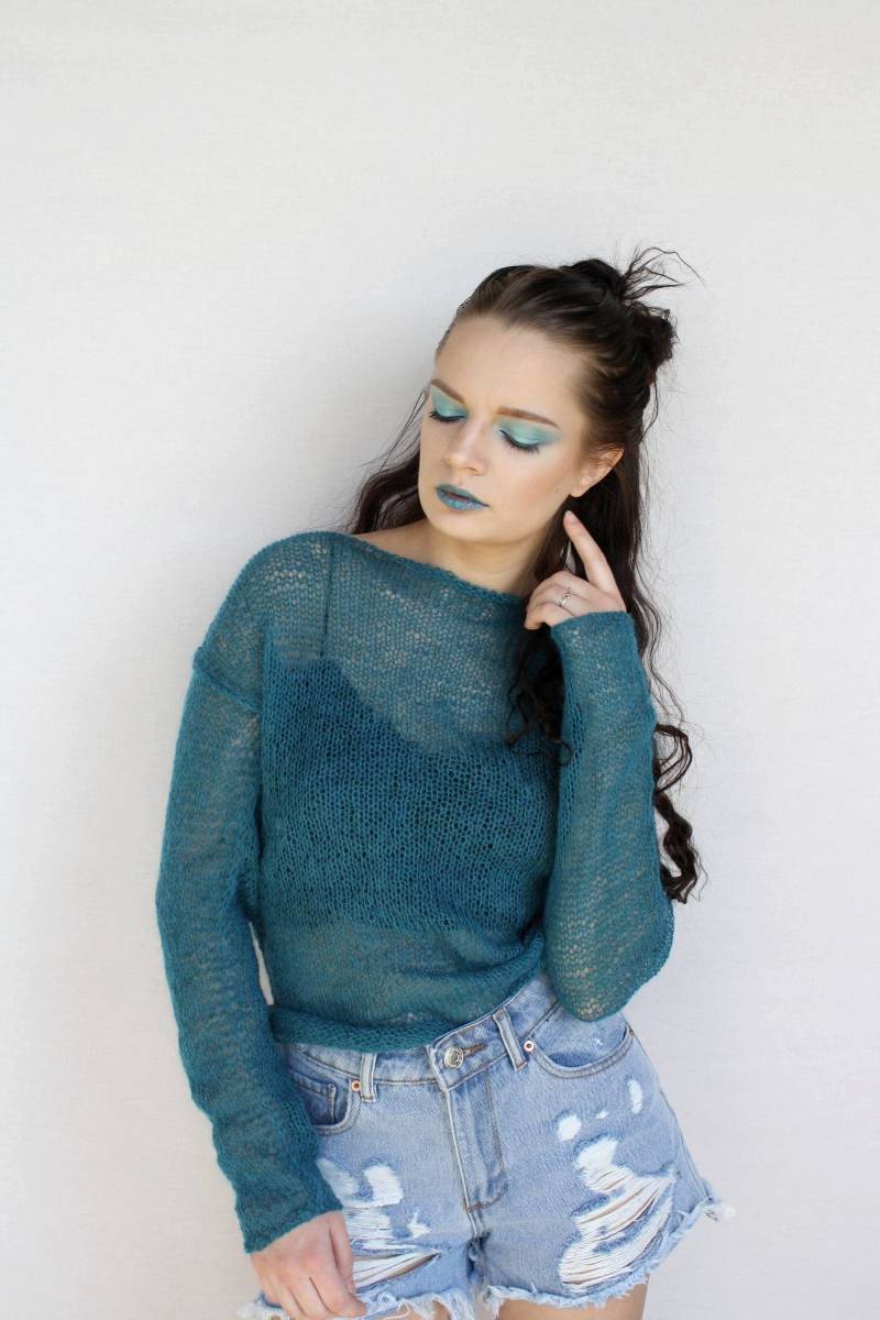 Strickwolle Pullover Damen Mohair Strickpullover Handstrick Schiere Weicher Leichter von ActLikeACharm