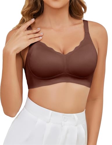 Actcat Bequemer BH für Damen ohne Bügel Mit Tiefem V-Ausschnitt Bra BH für Damen für Alltag Push Up BH Keine Spur Klassischer BH,BrownXXL von Actcat