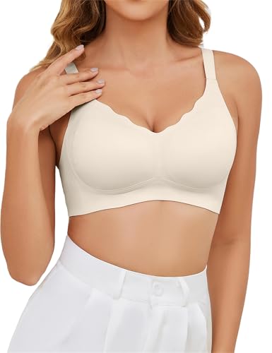 Actcat Bequemer BH für Damen ohne Bügel Mit Tiefem V-Ausschnitt Bra Komfort Und Weichheit Push Up BH Keine Spur Klassischer BH,Light Yellow,S von Actcat