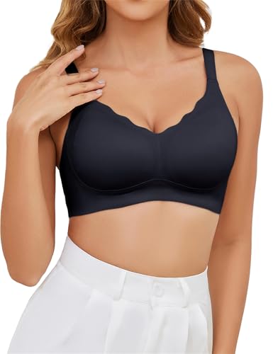 Actcat Bequemer BH für Damen ohne Bügel Mit Tiefem V-Ausschnitt Bra Komfort Und Weichheit Push Up BH Keine Spur Klassischer BH,Pure Black,S von Actcat